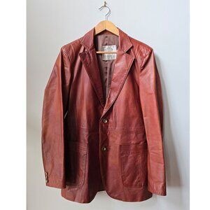 90's Georgetown Leather Design Dark Cognac Brown Leather Blazer Jacket EU 40 14